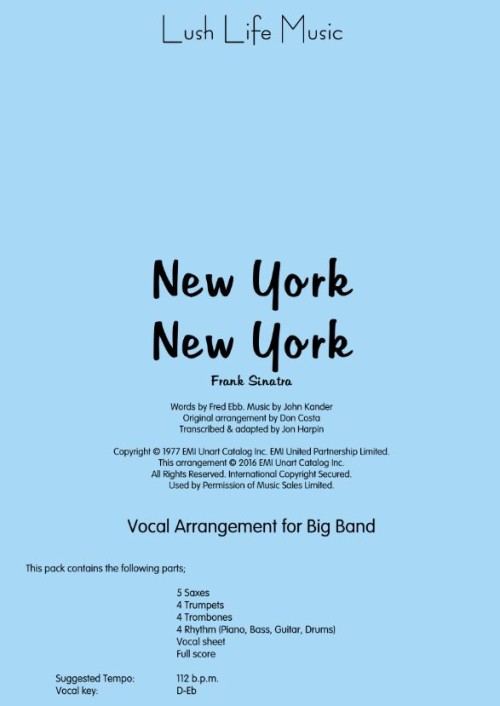 New York New York (Vocal Solo with Jazz Ensemble - Score and Parts)